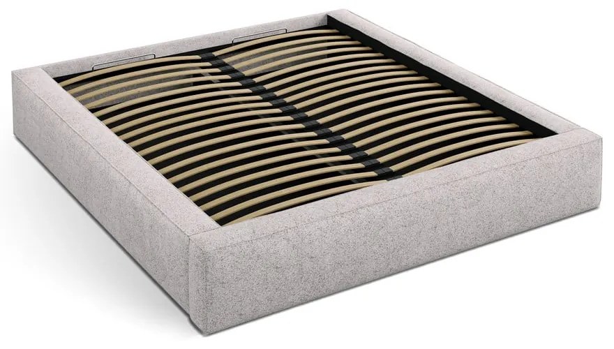 Pat matrimonial bej tapițat cu spațiu de depozitare cu somieră 200x200 cm Simon Olivia – Micadoni