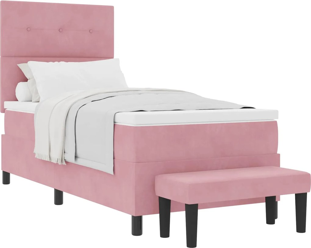 vidaXL Pat cu arcuri cu saltea cu headboard Roz 80 x 200 cm Catifea