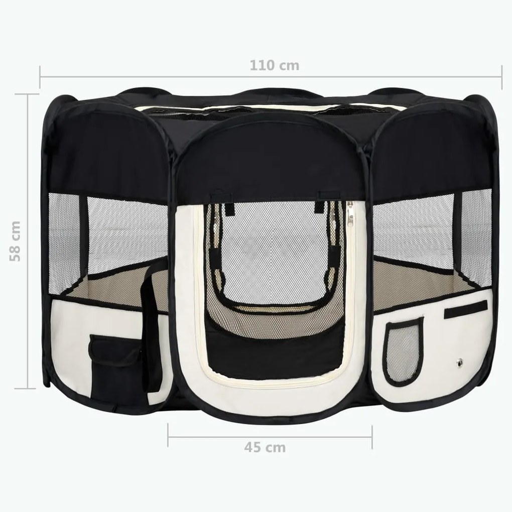 Tarc de caini pliabil cu sac de transport, negru, 110x110x58 cm Negru, 110 x 110 x 58 cm