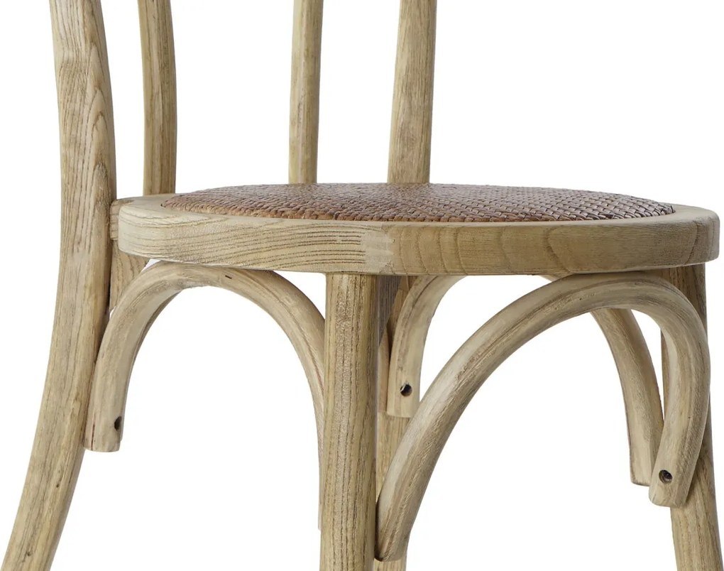 Scaun dining natur din lemn masiv de ulm cu șezut și spătar împletit din rattan, 89x43x44 cm, „Manoir"