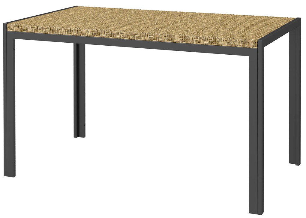 Outsunny Masă de grădină rectangulară 4 persoane din oțel și blat din rășină imitând răchita PE, dim. 120L x 70l x 72Î cm | Aosom Romania