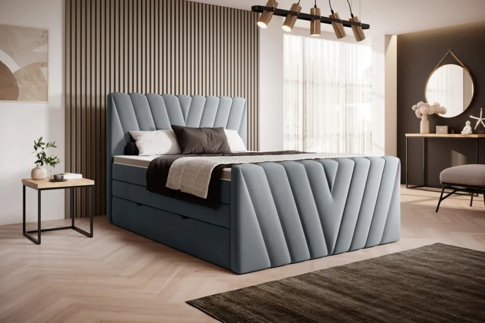 Pat tapitat, boxspring, cu spatiu pentru depozitare, 180x200 cm, Candice 1, Eltap (Culoare: Gri deschis - Sola 4)