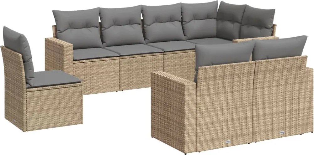 vidaXL Set canapele de grădină, 8 piese, cu perne, bej, poliratan