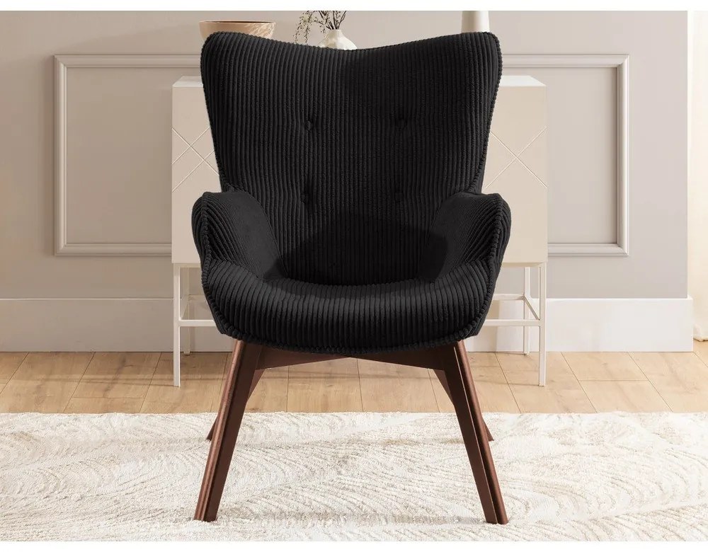 Fotoliu negru cu tapițerie din catifea reiată Niko – Ropez