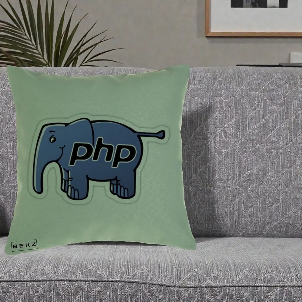 Perna Personalizata PHP Elephant, 40x40 cm, Verde, Husa Detasabila, Perna Inclusa, BEKZ®