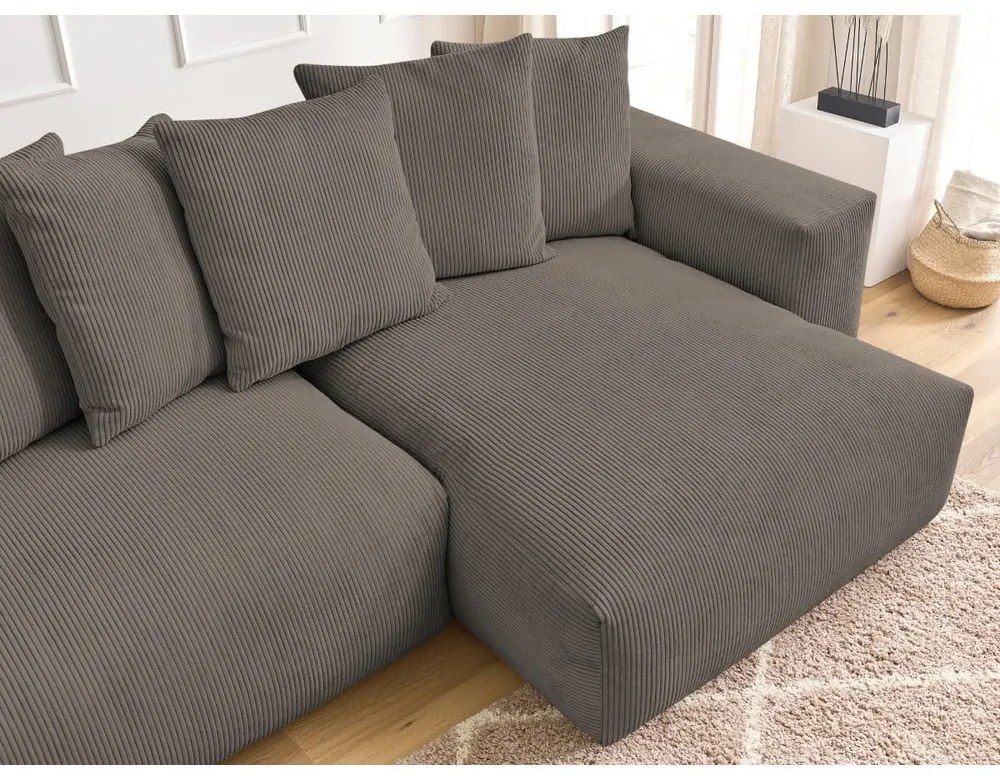 Colțar taupe extensibil/cu spațiu de depozitare cu tapițerie din catifea reiată Voltaire – Bobochic Paris