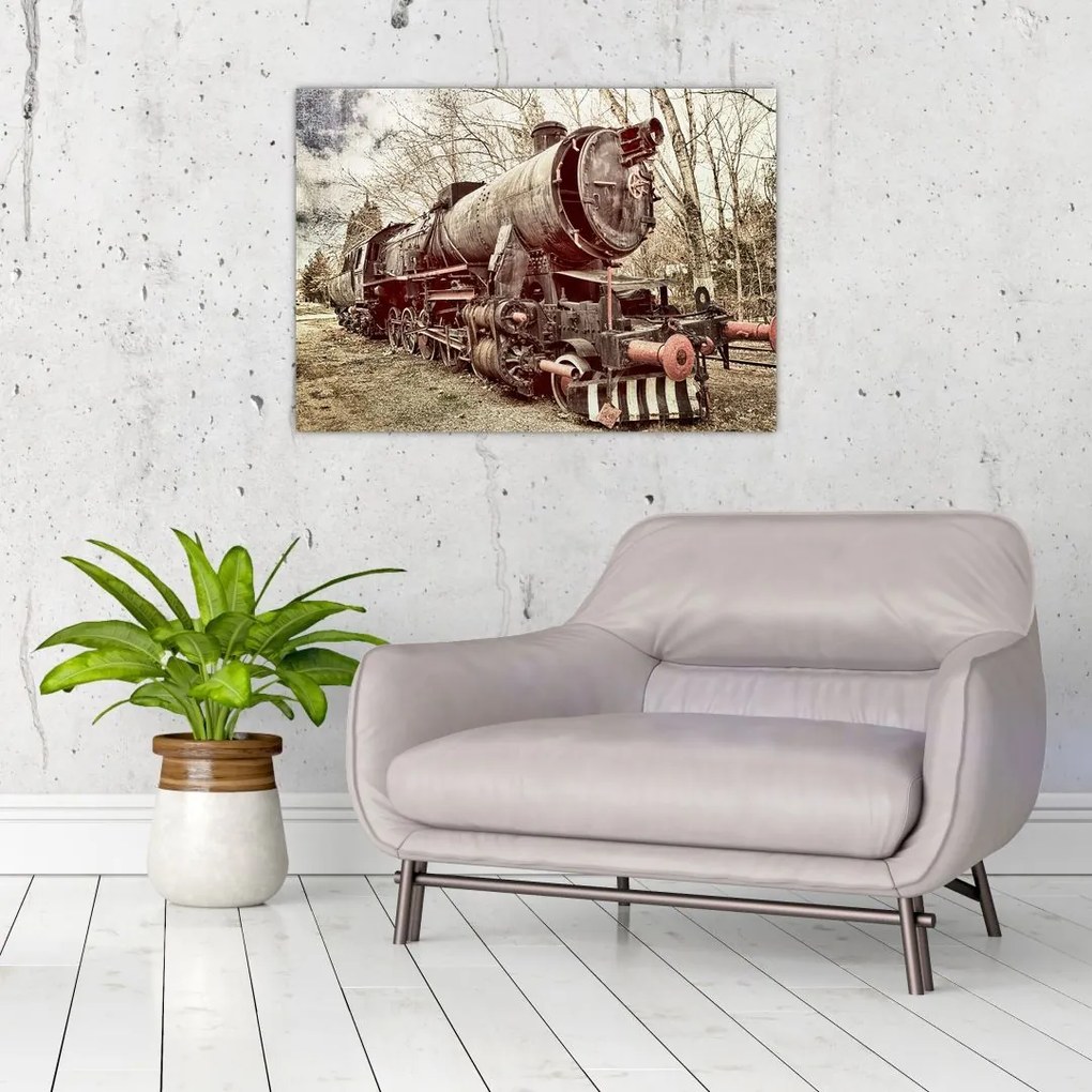 Tablou pe sticlă cu locomotivă istorică (70x50 cm)