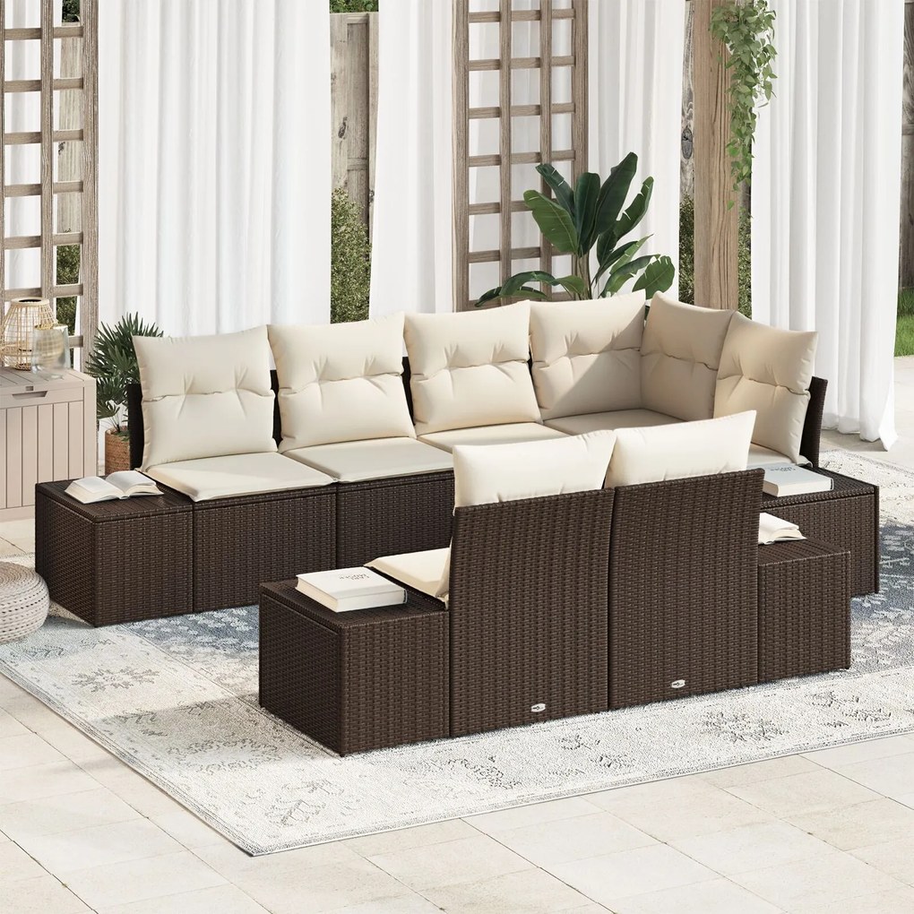 vidaXL Set de canapele pentru grădină 7 pcs maro și crem Rattan poli