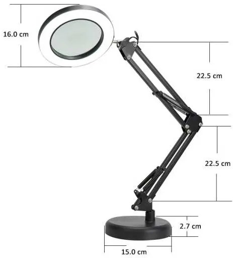 Lampă de masă Platinet Magnify 10 W, lupă, negru