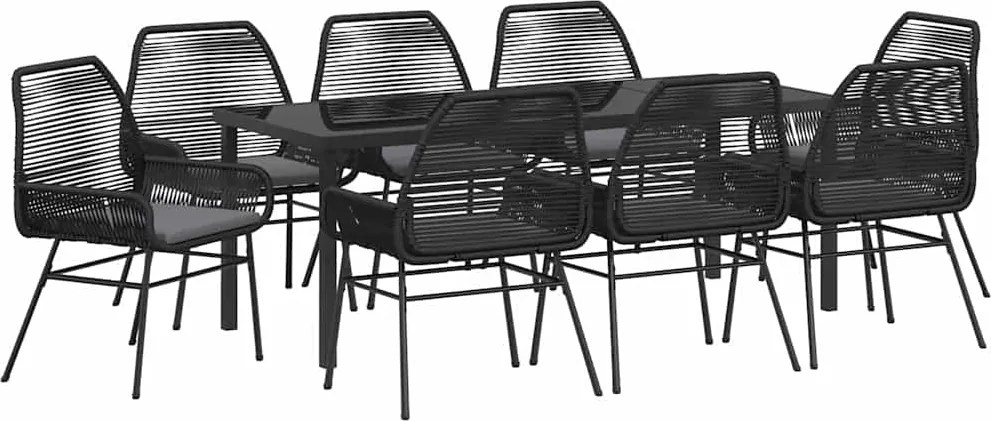 vidaXL Set de masă pentru grădină cu pernă 9 pcs Negru poliratan