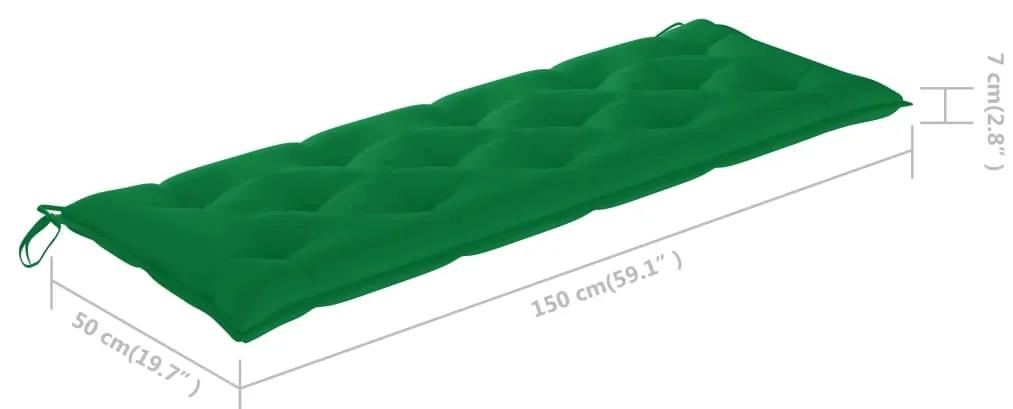 Banca de gradina, cu perna verde, 150 cm, lemn masiv de tec Verde, 150 cm, 1