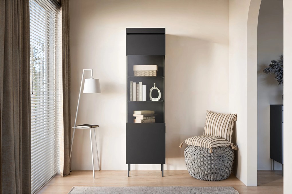 Vitrină Sentia 1D 50 cm pentru camera de zi - negru / negru