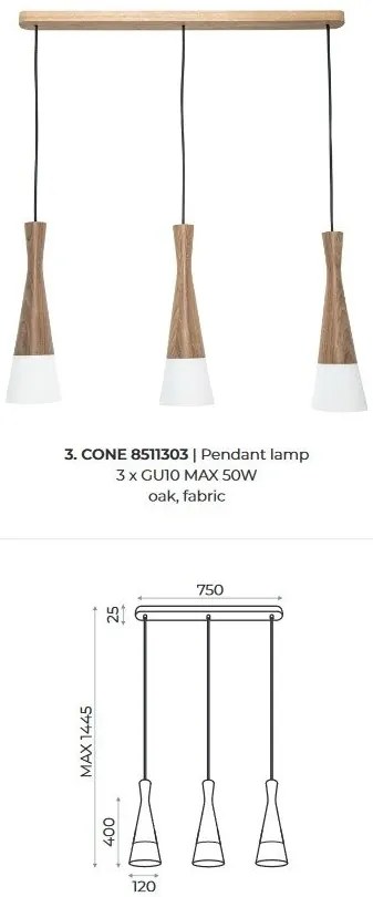 Lustra suspendata din lemn design modern Cone maro