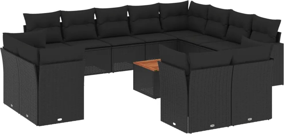 vidaXL Set mobilier de grădină cu perne, 13 piese, negru, poliratan