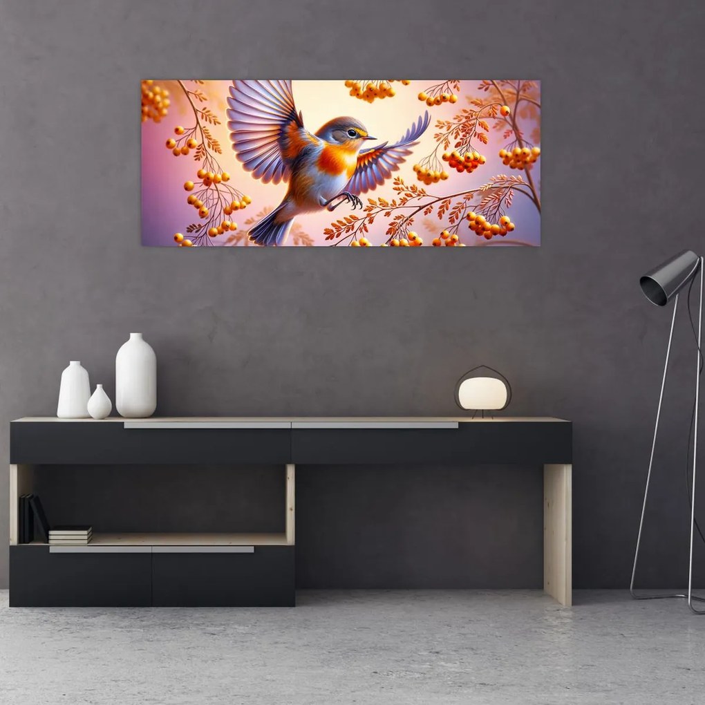 Tablou - Pasăre cu scoruș (120x50 cm)