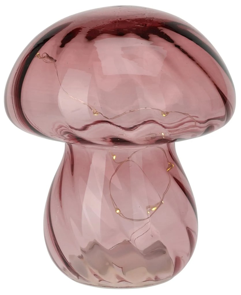 Decoratiune Mushroom din sticla, roz, 13.5x15.5 cm
