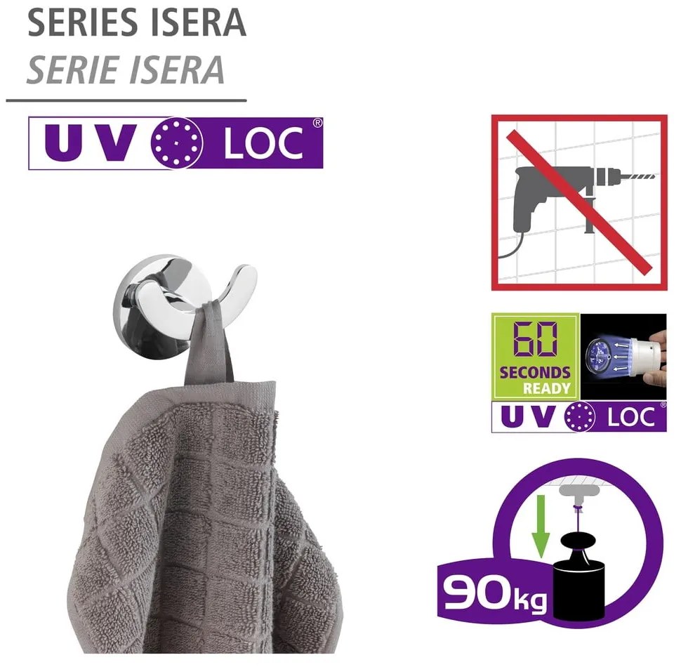 Cârlig argintiu mat autoadeziv din oțel inoxidabil Isera – Wenko