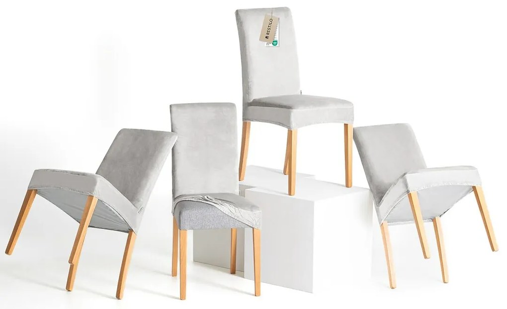 Restilo Husă pentru scaun Sento argintiu, 48 x 48x 58 + 10 cm, set de 4 bucăți