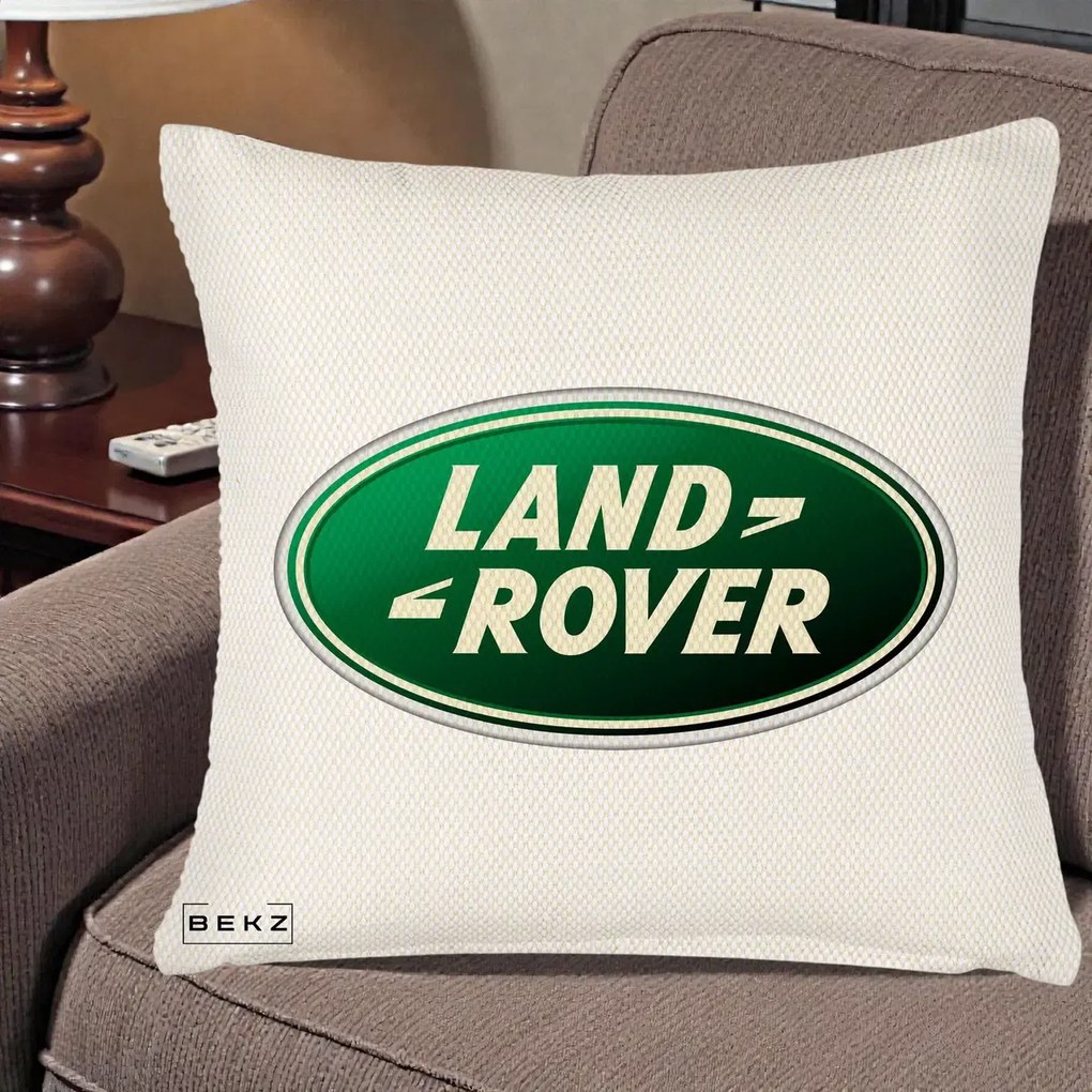 Perna Personalizata cu emblema Land Rover, 40x40 cm, Crem Reliefat, Husa Detasabila, Perna Inclusa, BEKZ®