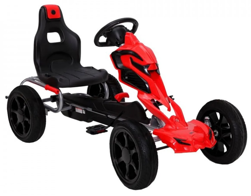 Kart cu pedale pentru copii NOVOKIDS® Adrenaline Kart PRO, 5-8 ani , 122 cm lungime, Carena, Structura metalica, Frana de mana, Functie FreeWheel,