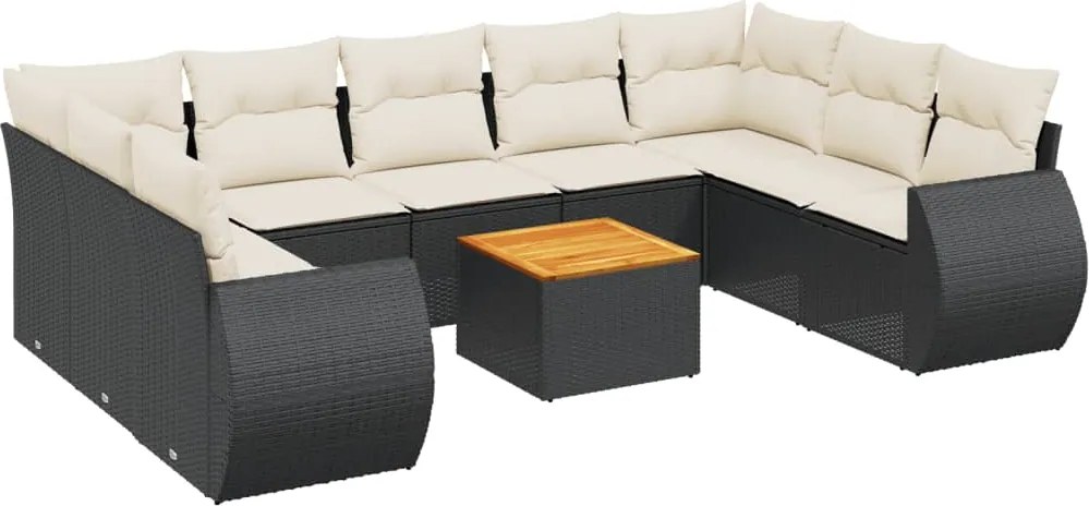 vidaXL Set canapele de grădină cu perne, 10 piese, negru, poliratan