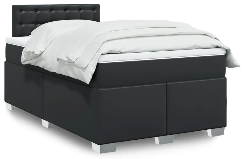 vidaXL Pat continental cu saltea, negru, 120x200 cm, piele ecologică