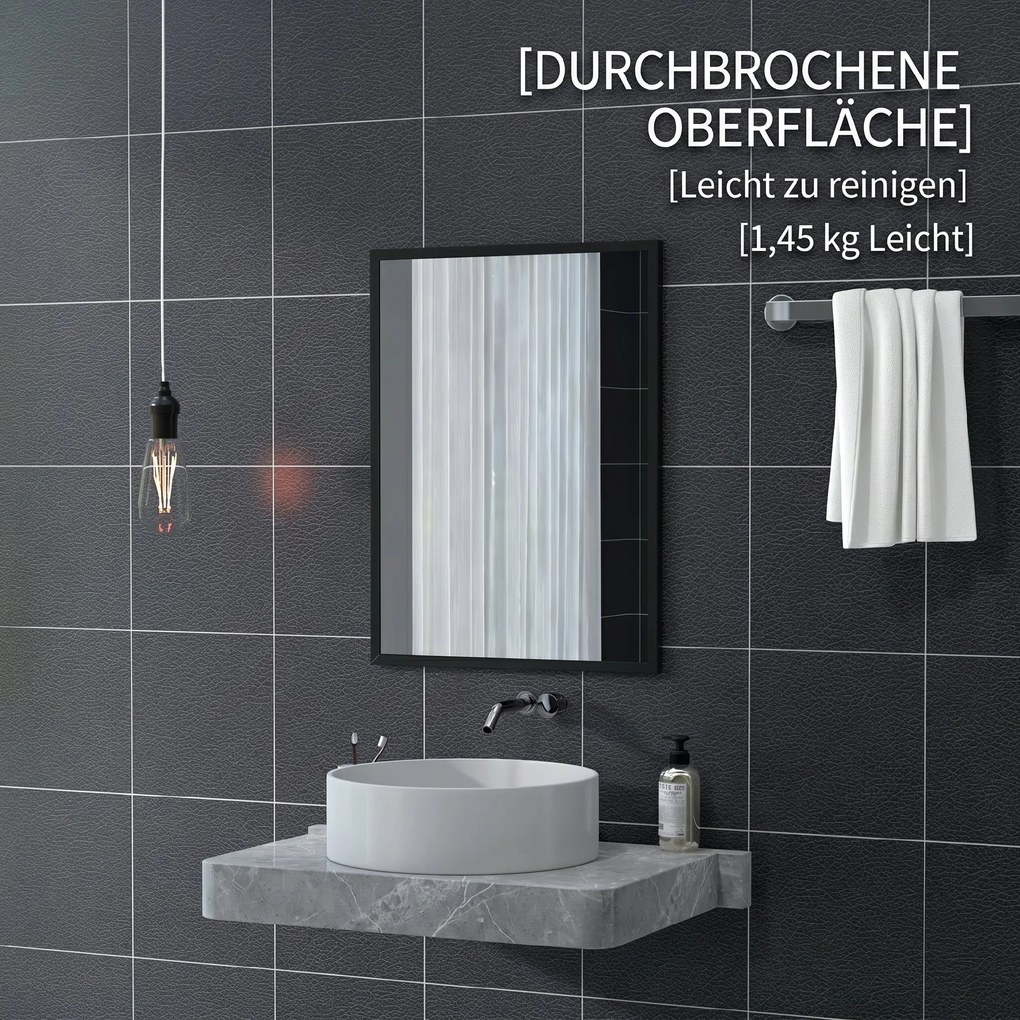 HOMCOM Oglindă Dreptunghiulară de Perete cu Cârlige, Sticlă și MDF, 60x80 cm, Negru | Aosom Romania