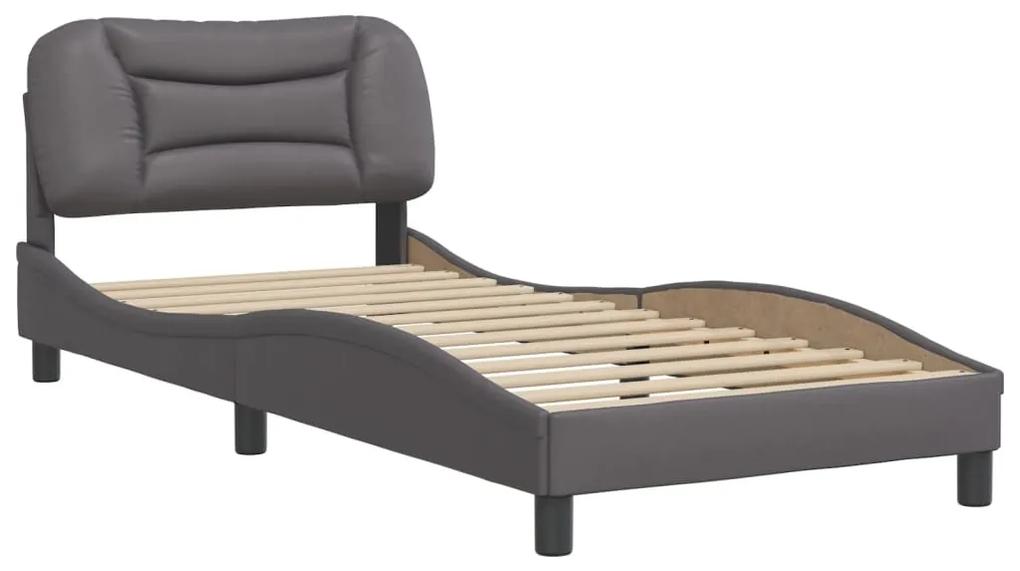 3207977 vidaXL Cadru de pat cu tăblie, gri, 90x200 cm, piele ecologică