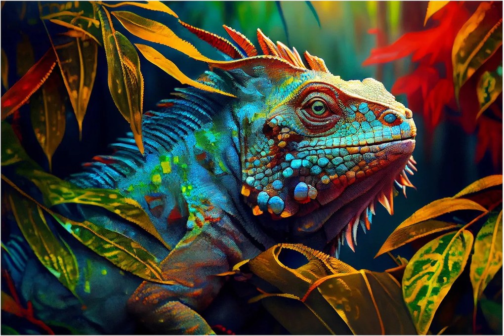 Tablou - Iguana colorată (90x60 cm)