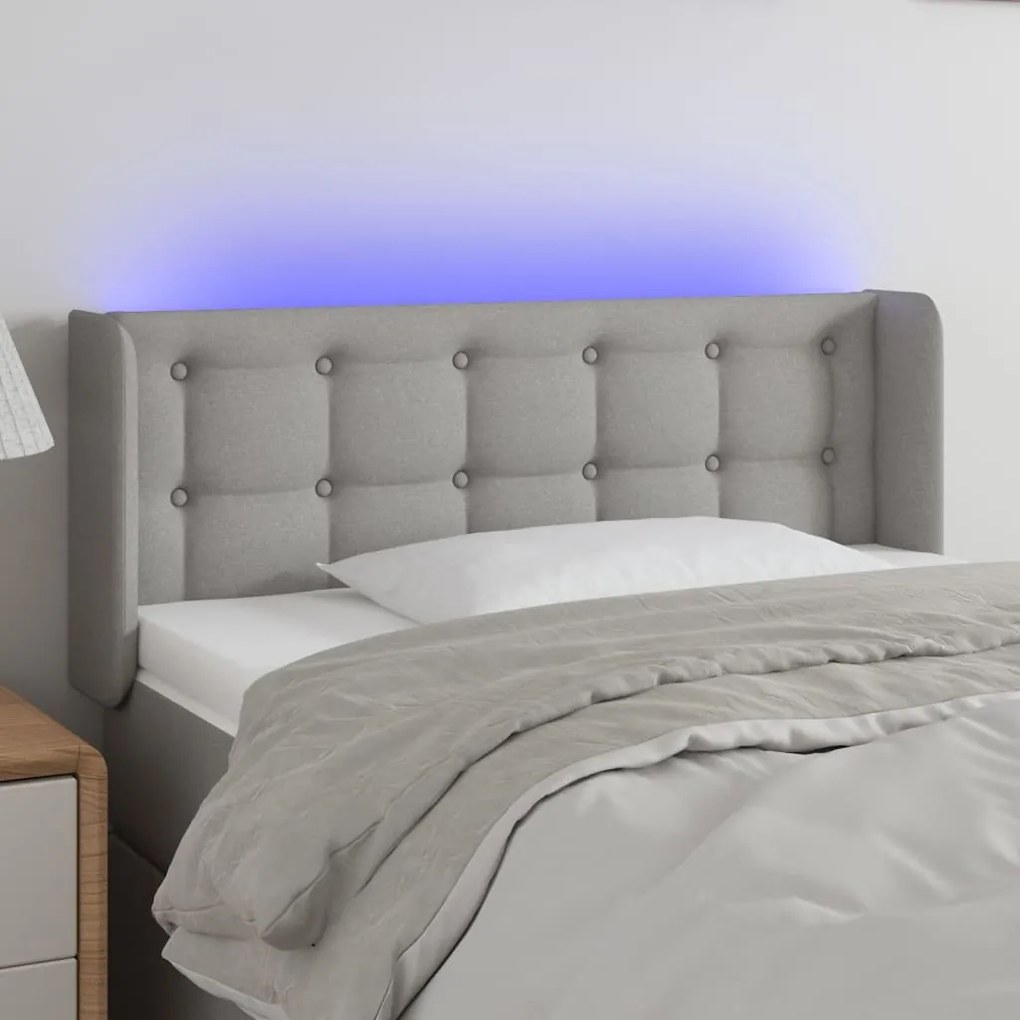 vidaXL Tăblie de pat cu LED, gri deschis, 103x16x78/88 cm, textil