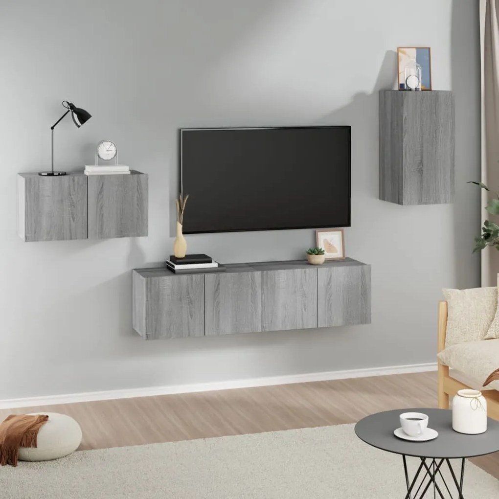 vidaXL Set dulapuri TV, 4 piese, gri sonoma, lemn prelucrat