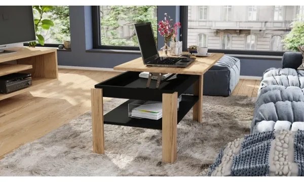 Masă de conferință extensibilă ADEN, blat rabatabil, stejar craft/negru