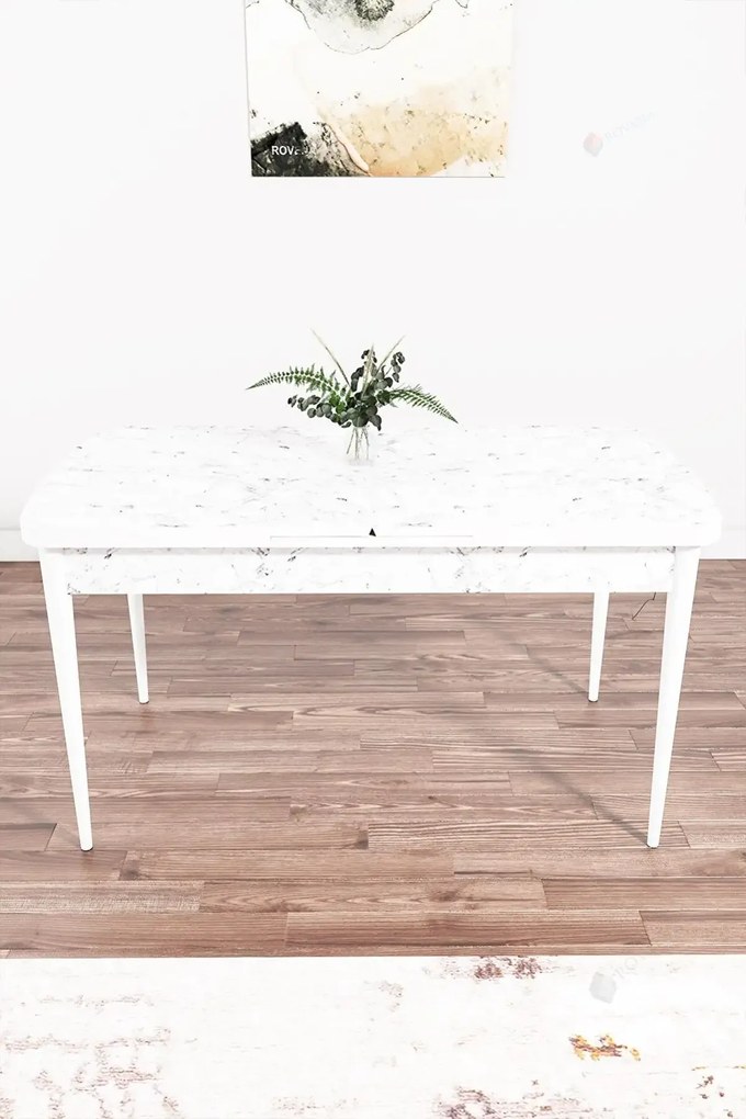 Set masa extensibila cu 6 scaune tapitate Homs cristal  alb-verde 170 x 80 cm