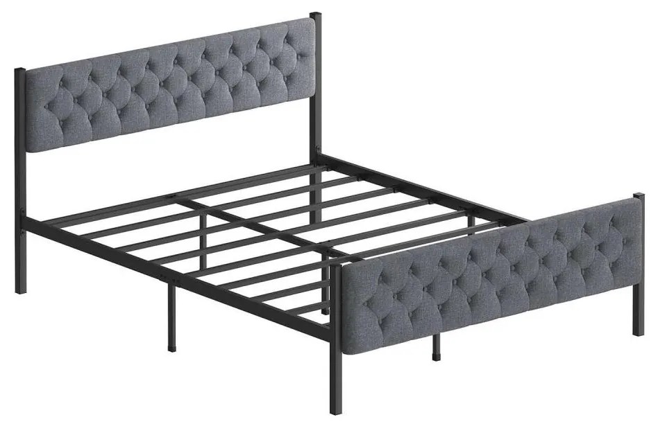 Pat metalic dublu KAROM 160 x 200 cm, gri, capacitate de încărcare 200 kg