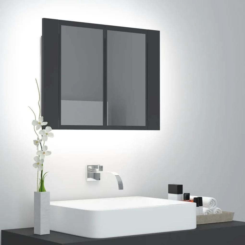 804958 vidaXL Dulap de baie cu oglindă și LED, gri, 60x12x45 cm acril
