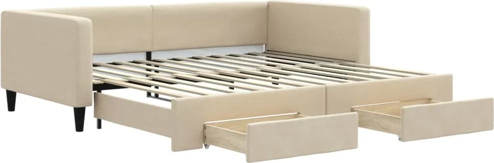 vidaXL Pat de zi cu extensie și sertare, crem, 100x200 cm, textil