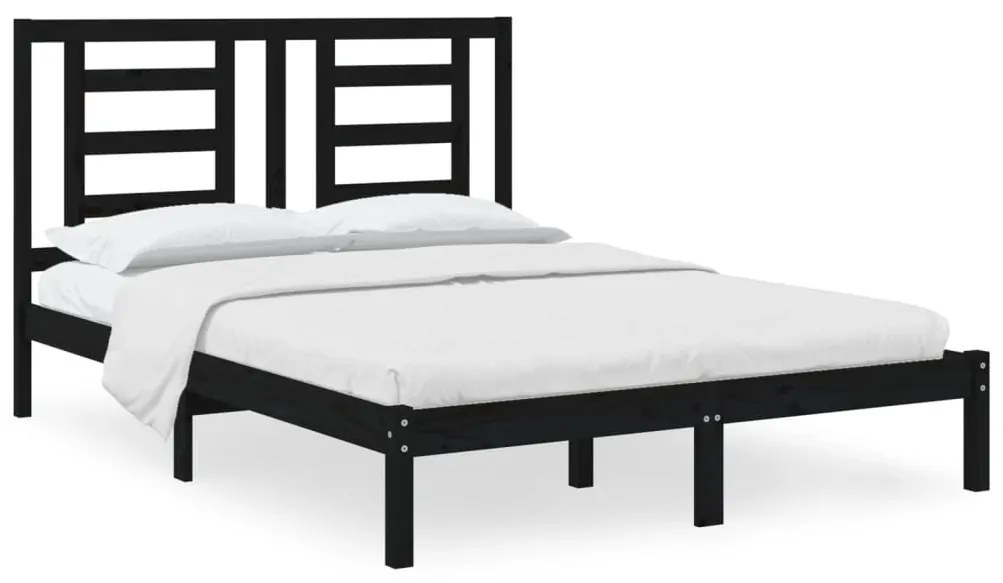 3104332 vidaXL Cadru de pat, negru, 140x190 cm, lemn masiv de pin