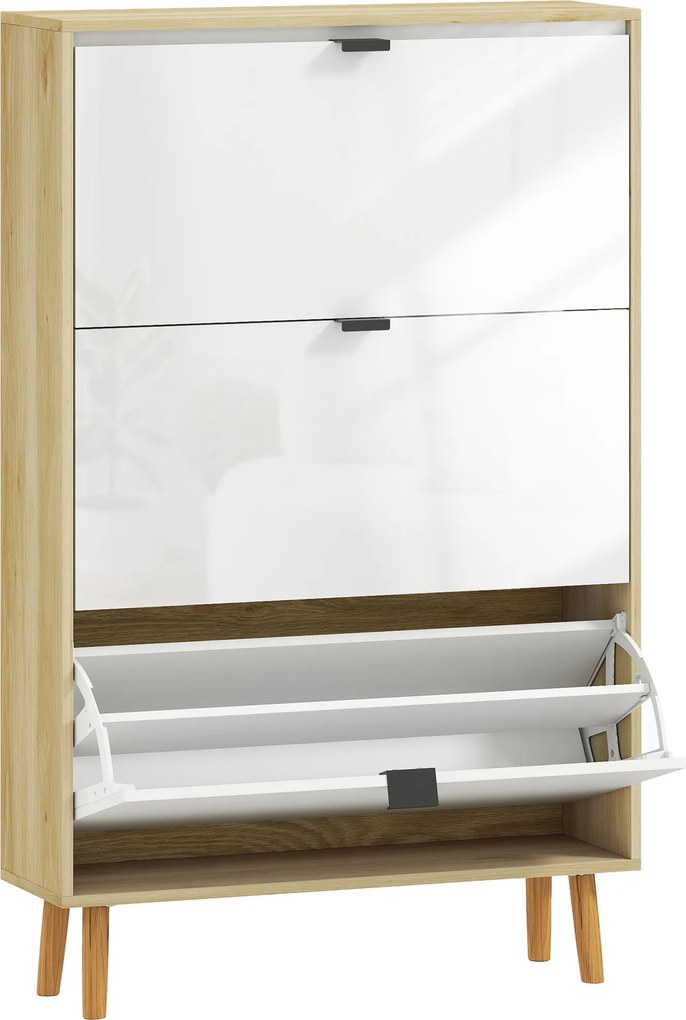 HOMCOM Dulap de pantofi subțire modern cu 3 sertare rabatabile pentru 24 de perechi de pantofi, Alb | Aosom Romania