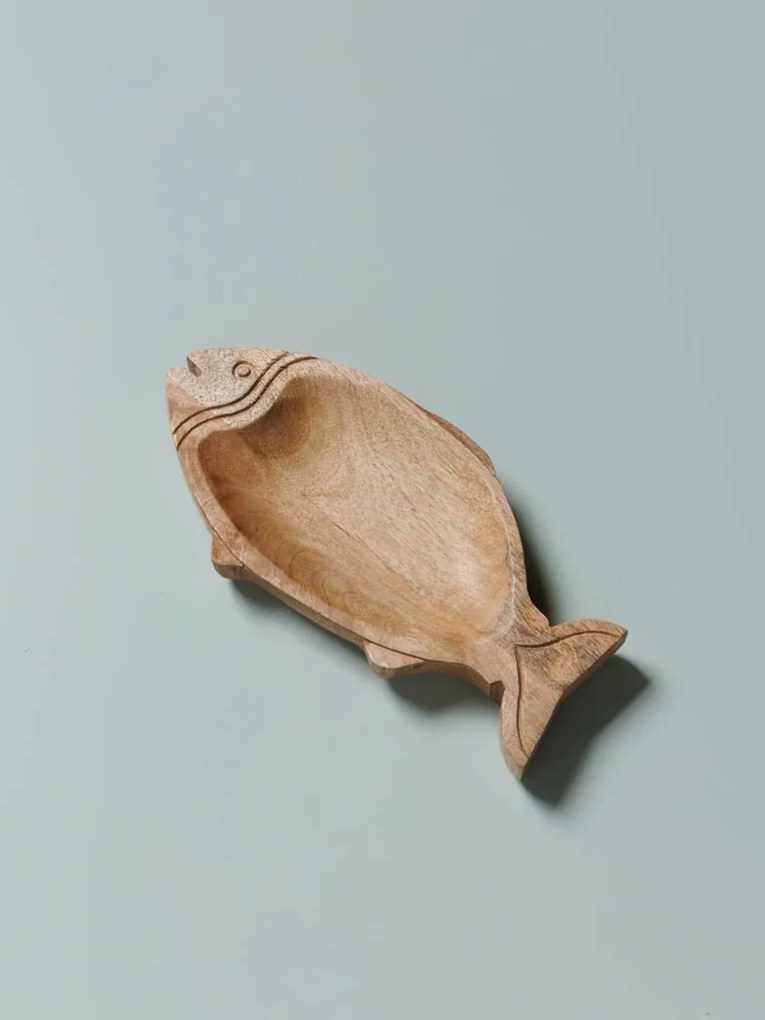 Tava servire, din lemn sculptat, L35.5cm, Fish