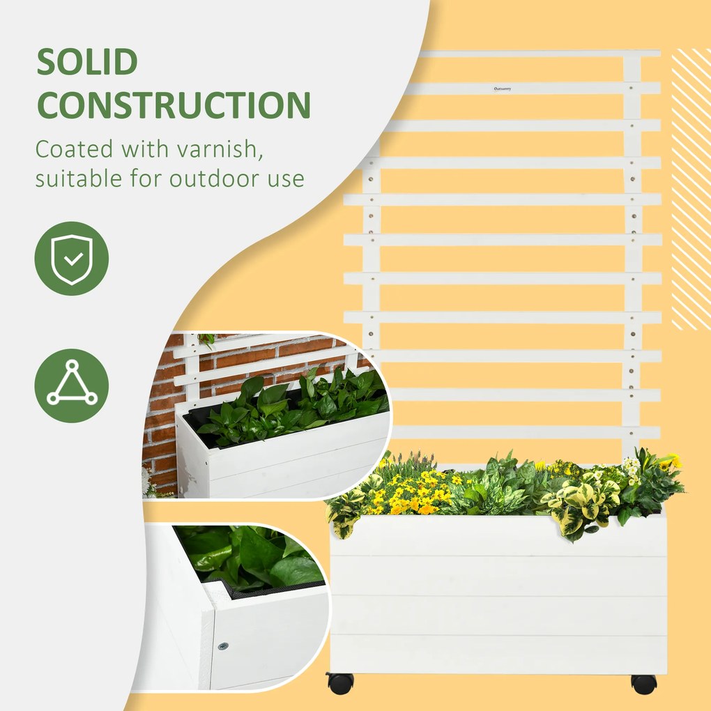 Outsunny Jardinieră Verticală Mobilă cu Suport pentru Plante Cățărătoare, din Lemn de Brad, 4 Roți, 76x30x155 cm, Alb | Aosom Romania