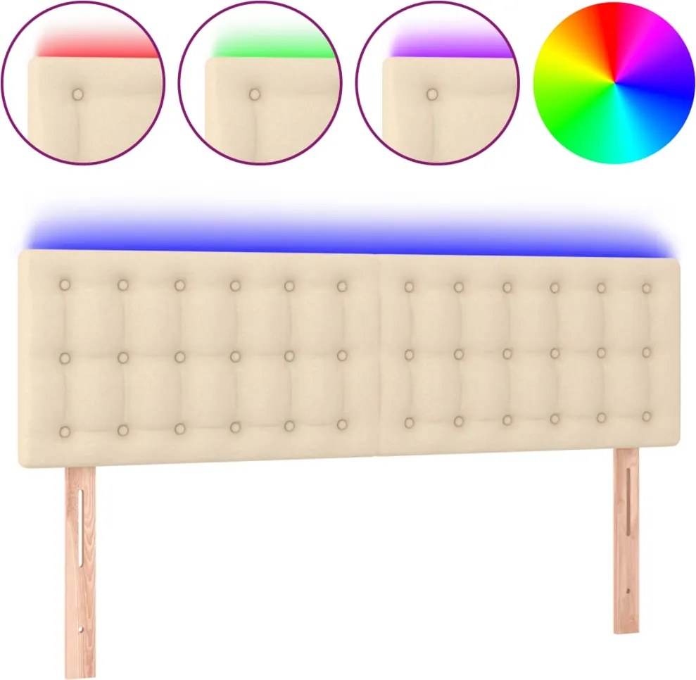 vidaXL Tăblie de pat cu LED, crem, 144x5x78/88 cm, textil