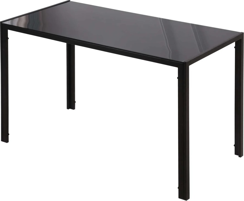 HOMCOM Masă Rectangulară pentru 4 Persoane din Metal și Sticlă Călită, 120x60x75 cm, Negru | Aosom Romania