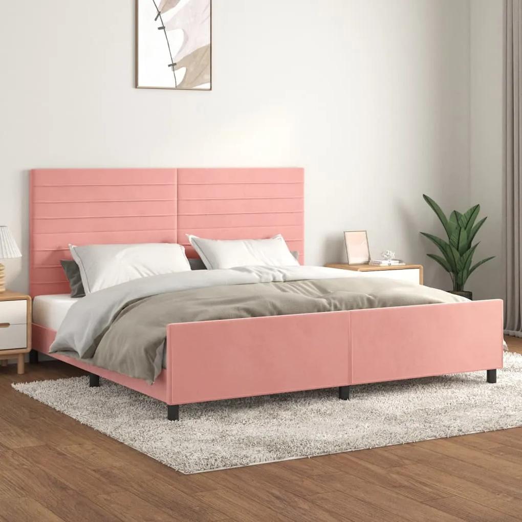 3125841 vidaXL Cadru de pat cu tăblie, roz, 200x200 cm, catifea