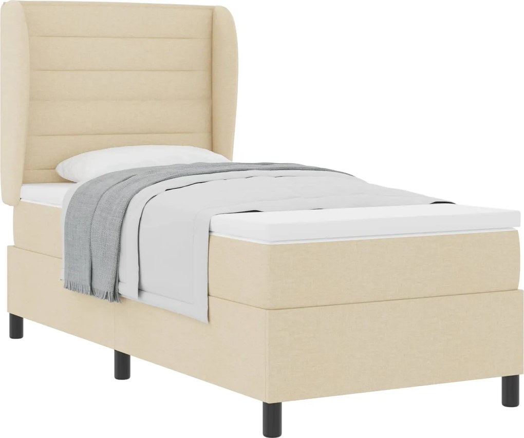 vidaXL Pat cu arcuri cu saltea cu headboard Crem 80 x 200 cm țesătură