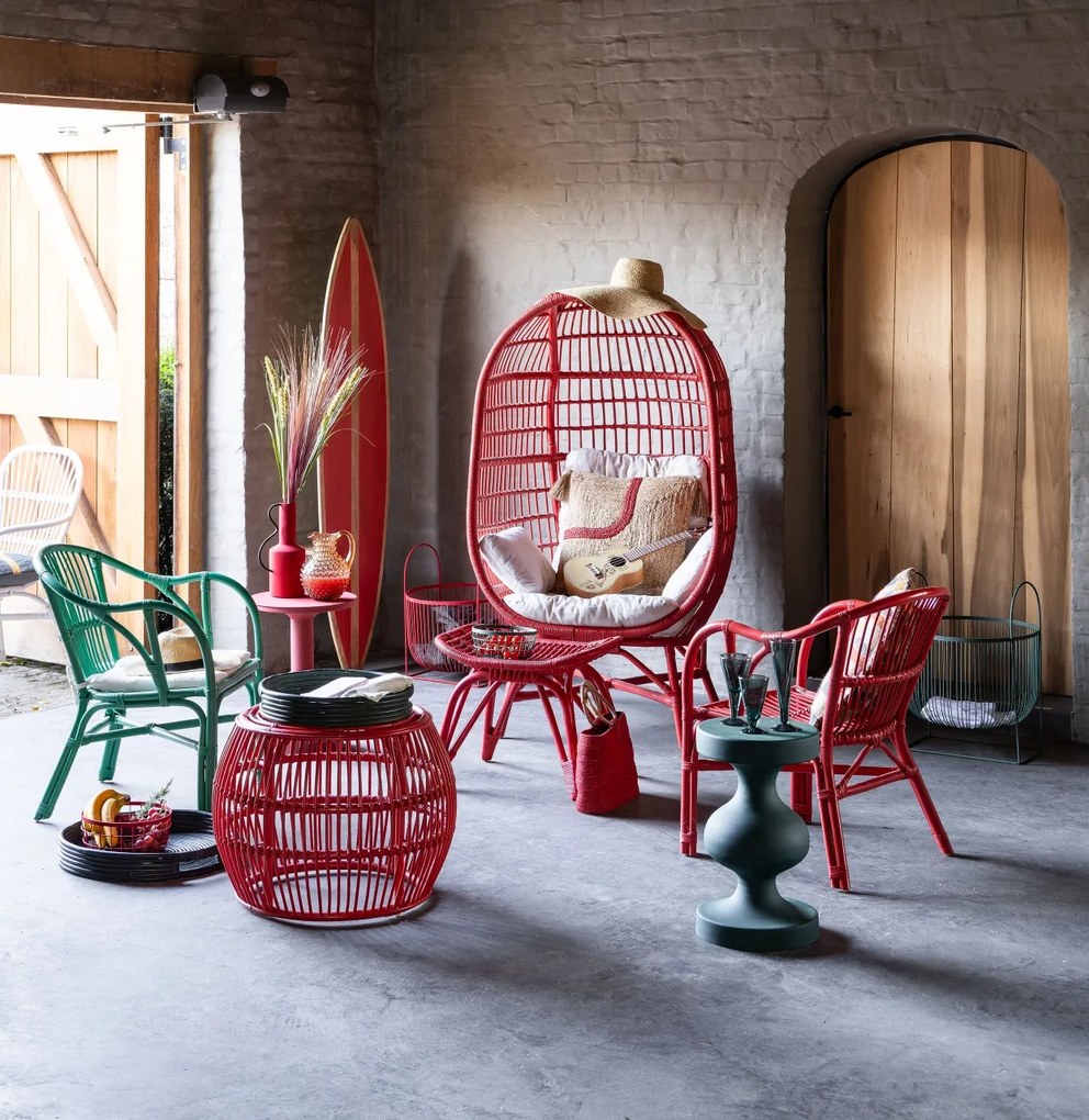 Fotoliu rosu din rattan, perne decorative incluse, Passoa