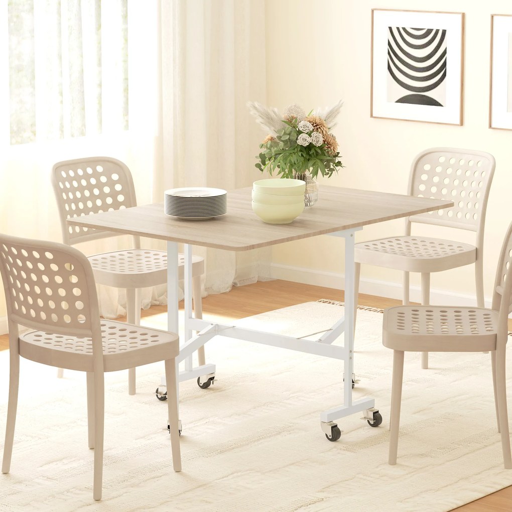HOMCOM Masă de Dining Pliabilă pentru 4-6 Persoane cu Roți și Aripi Rabatabile Masă Rabatabilă pentru Bucătărie Sufragerie 120x80x73 cm Stejar | Aosom Romania
