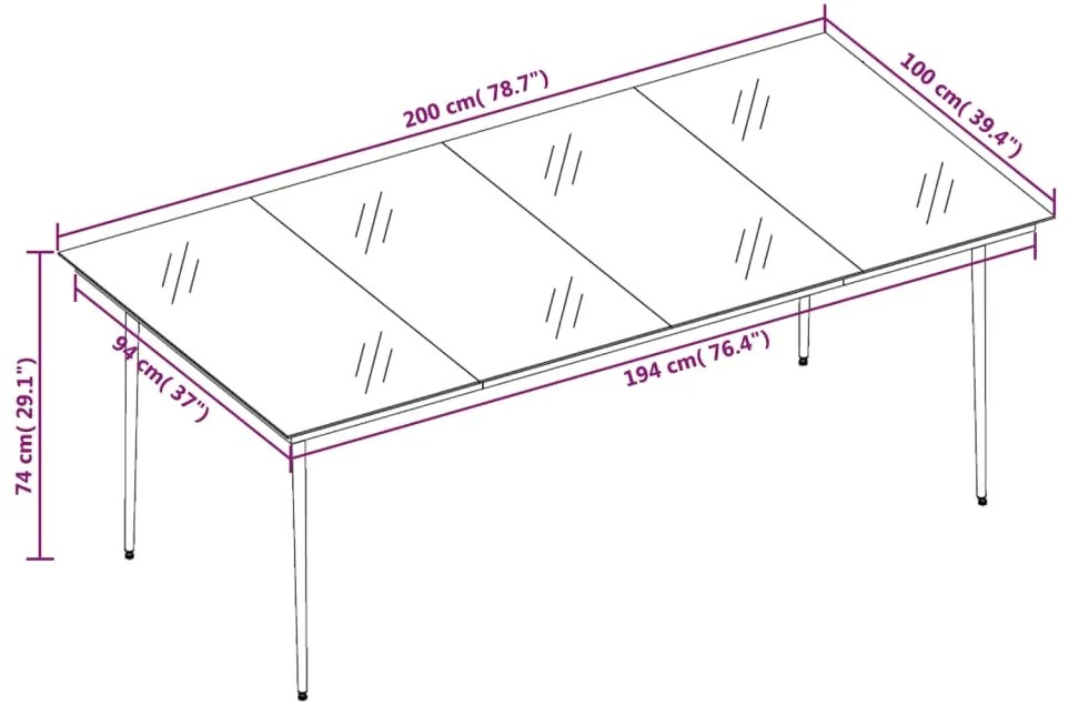 Set mobilier de gradina cu perne, 9 piese, gri si negru Gri si negru, Lungime masa 200 cm, 9