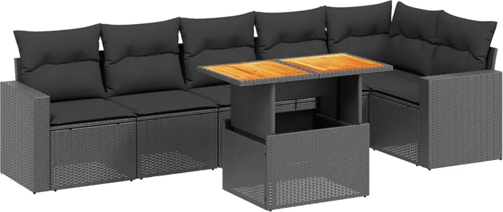 vidaXL Set canapele de grădină cu perne, 7 piese, negru, poliratan