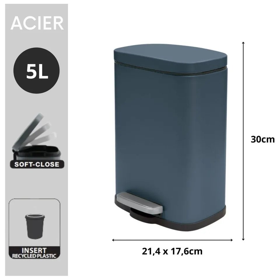 Coș de gunoi petrol cu pedală din oțel 5 l Akira – Spirella