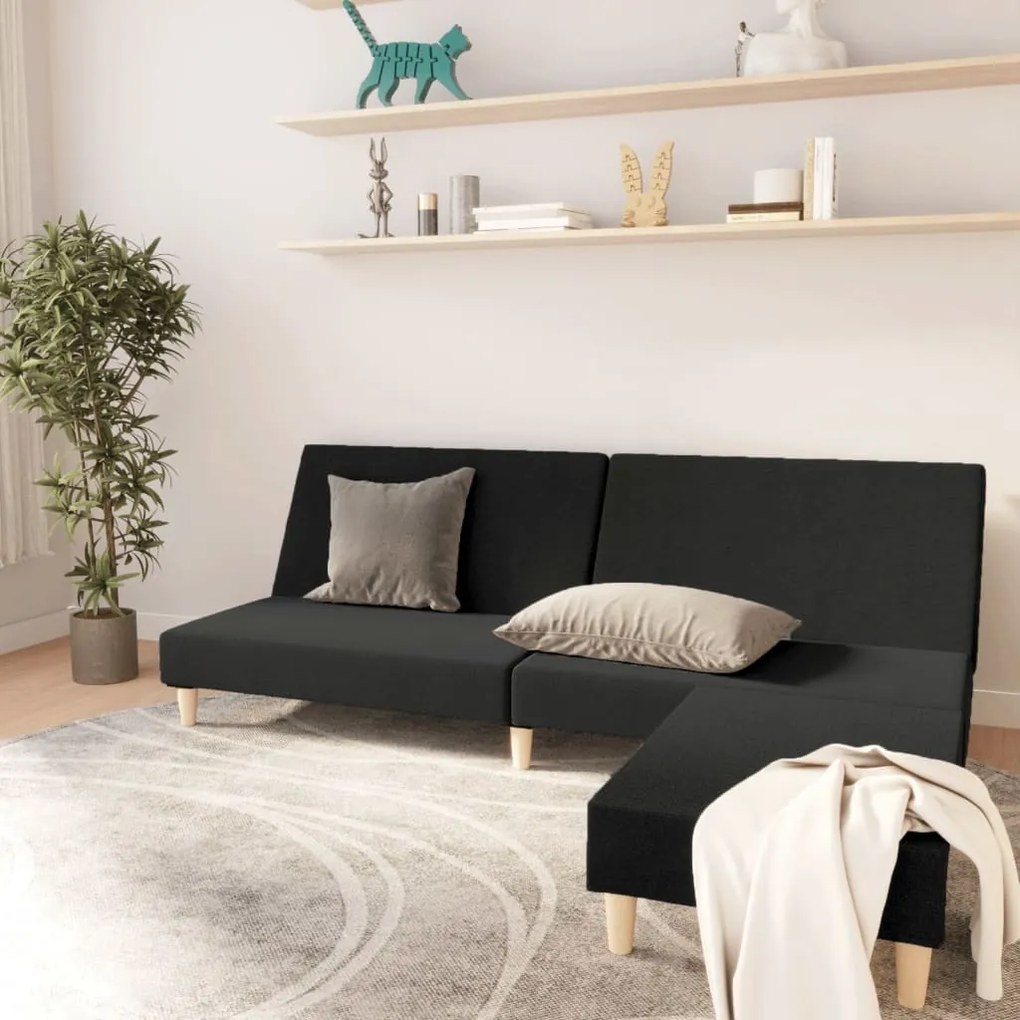 3080467 vidaXL Canapea extensibilă cu 2 locuri și taburet negru, textil